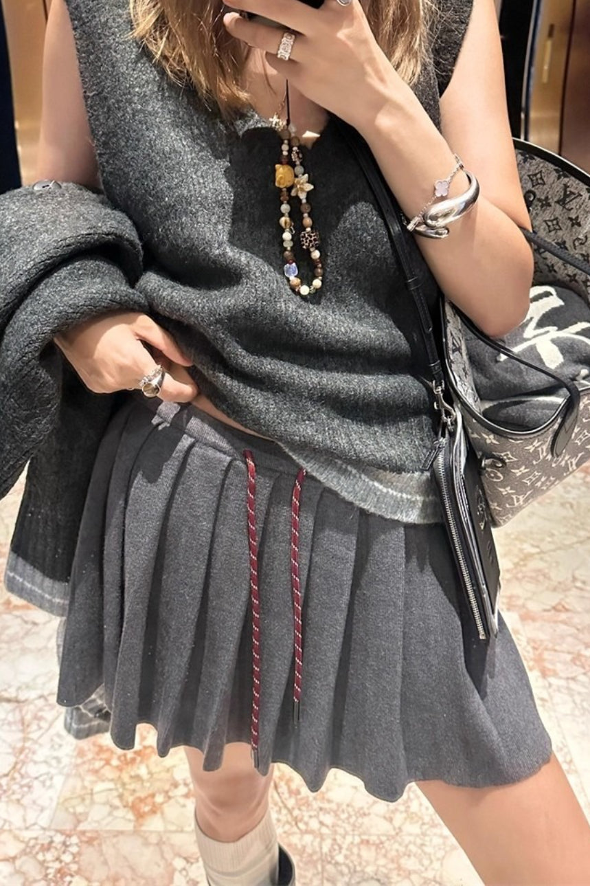 Pleated Knit Mini Skirt