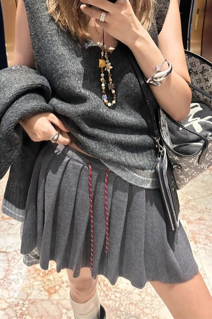 Pleated Knit Mini Skirt