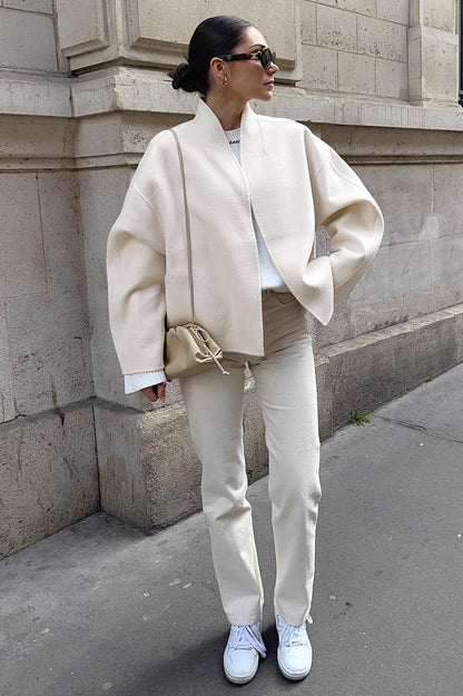 Oversized V-Neck Wool Blend Coat