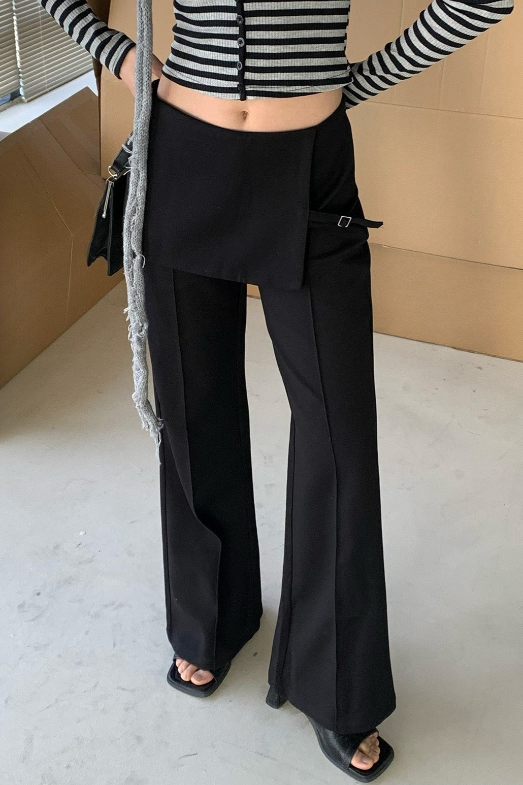 Faux Two Piece Skirt Overlay Flare Pants