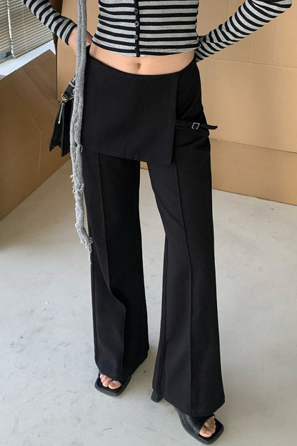 Faux Two Piece Skirt Overlay Flare Pants