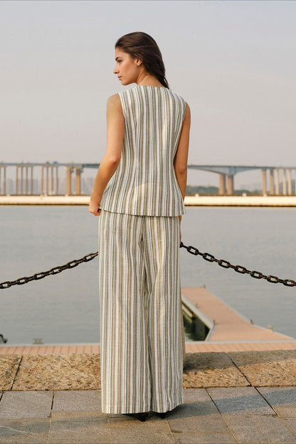 Striped Tank Top Wide Leg Loose Elegant Two Piece Set