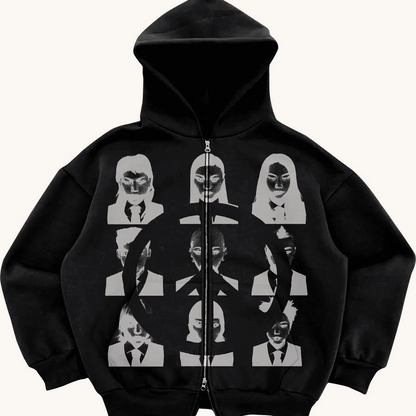 Y2K Street Zip Loose Pocket Sporty Hoodie