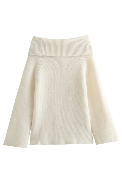 Sexy Slim Fit Solid Color Pullover Sweater with Off-shoulder Neckline