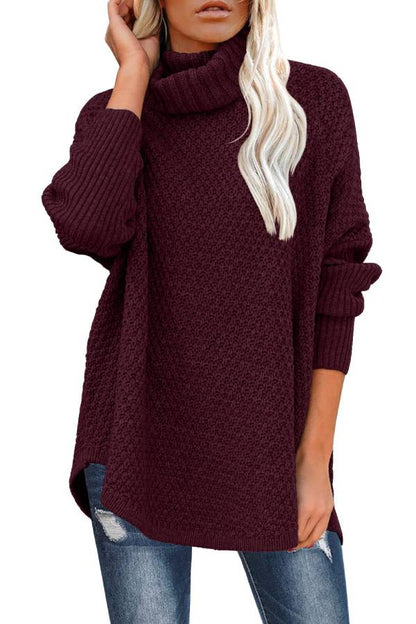 High-neck loose knit sweater