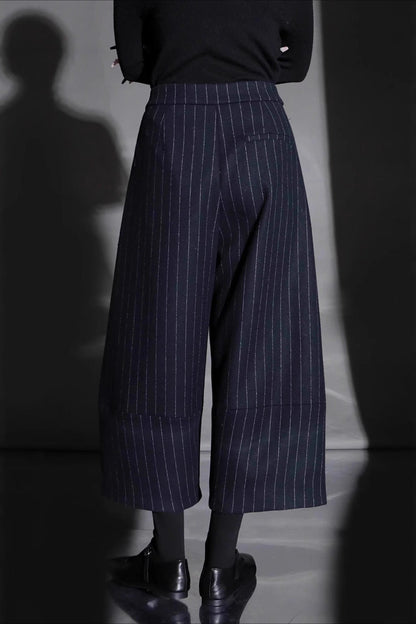 Relaxed Wide Leg Bootcut Wool Ankle Crop Pants
