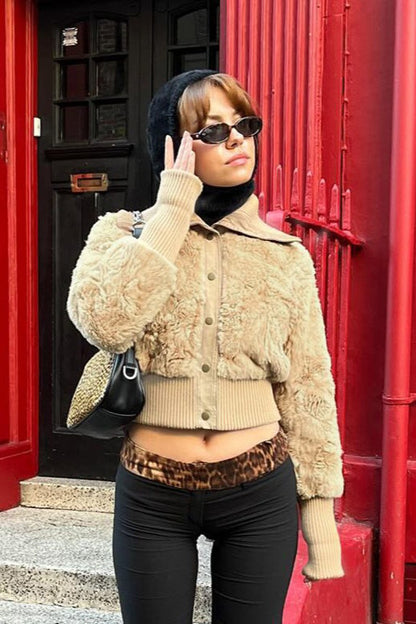 Faux Fur Patchwork Collar Coat