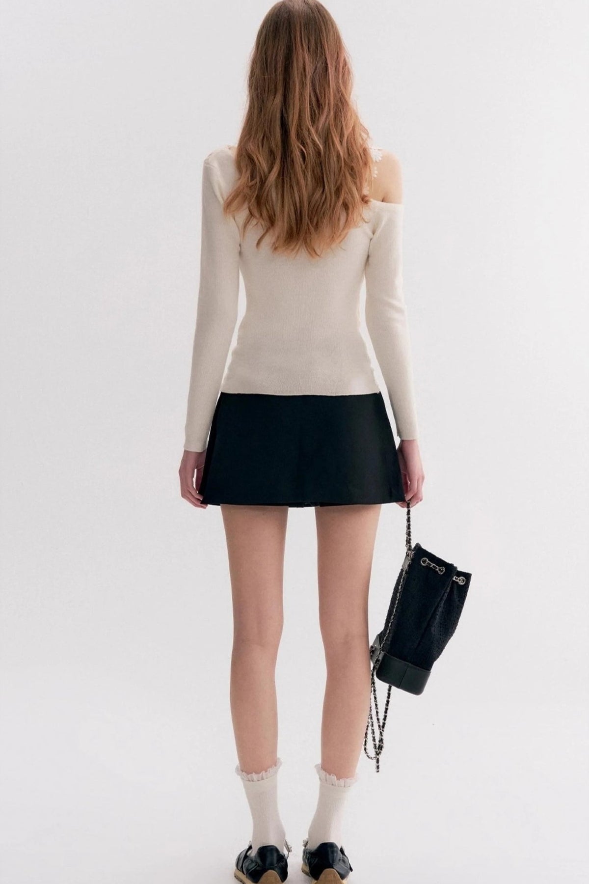 Lace Trim One Shoulder Slim Long Sleeve Blouse