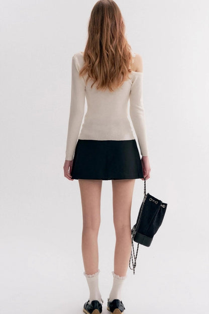 Lace Trim One Shoulder Slim Long Sleeve Blouse