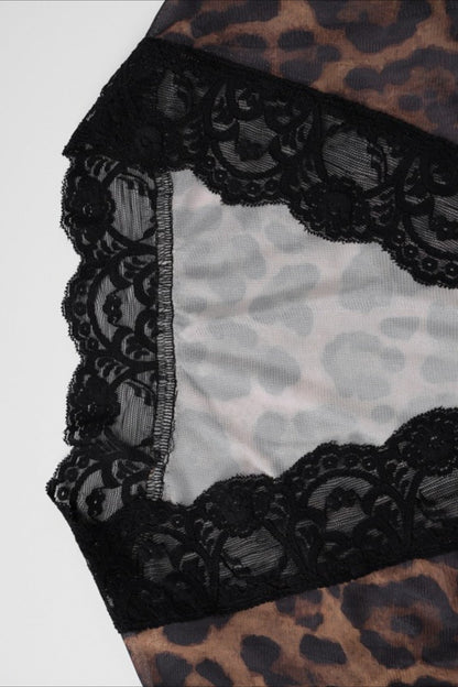 Printed Mesh Lace Trim Button Front Blouse