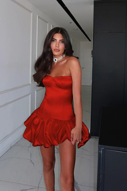 Chic Ruched Strapless A line Cocktail Dress