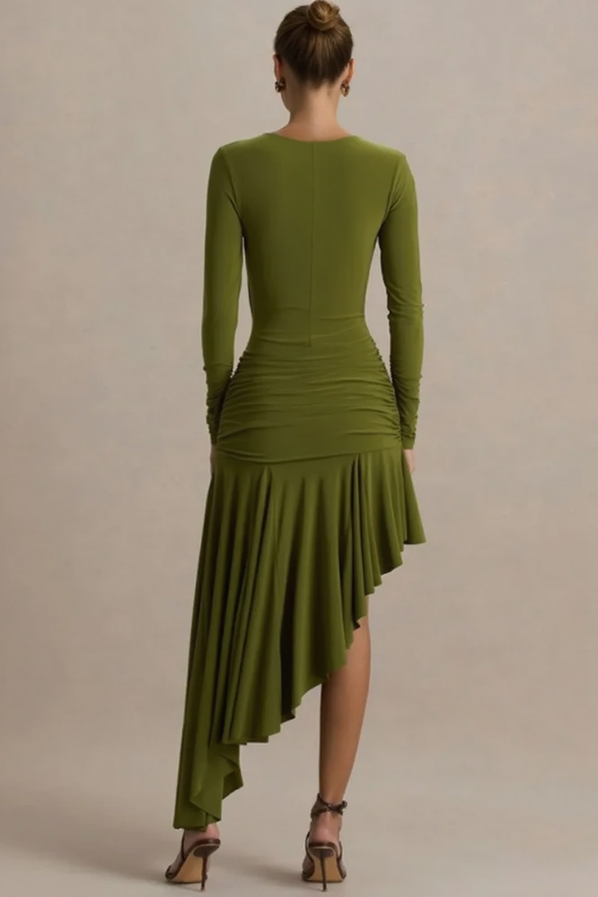 Sexy Ruched Asymmetrical Bodycon Party Dress