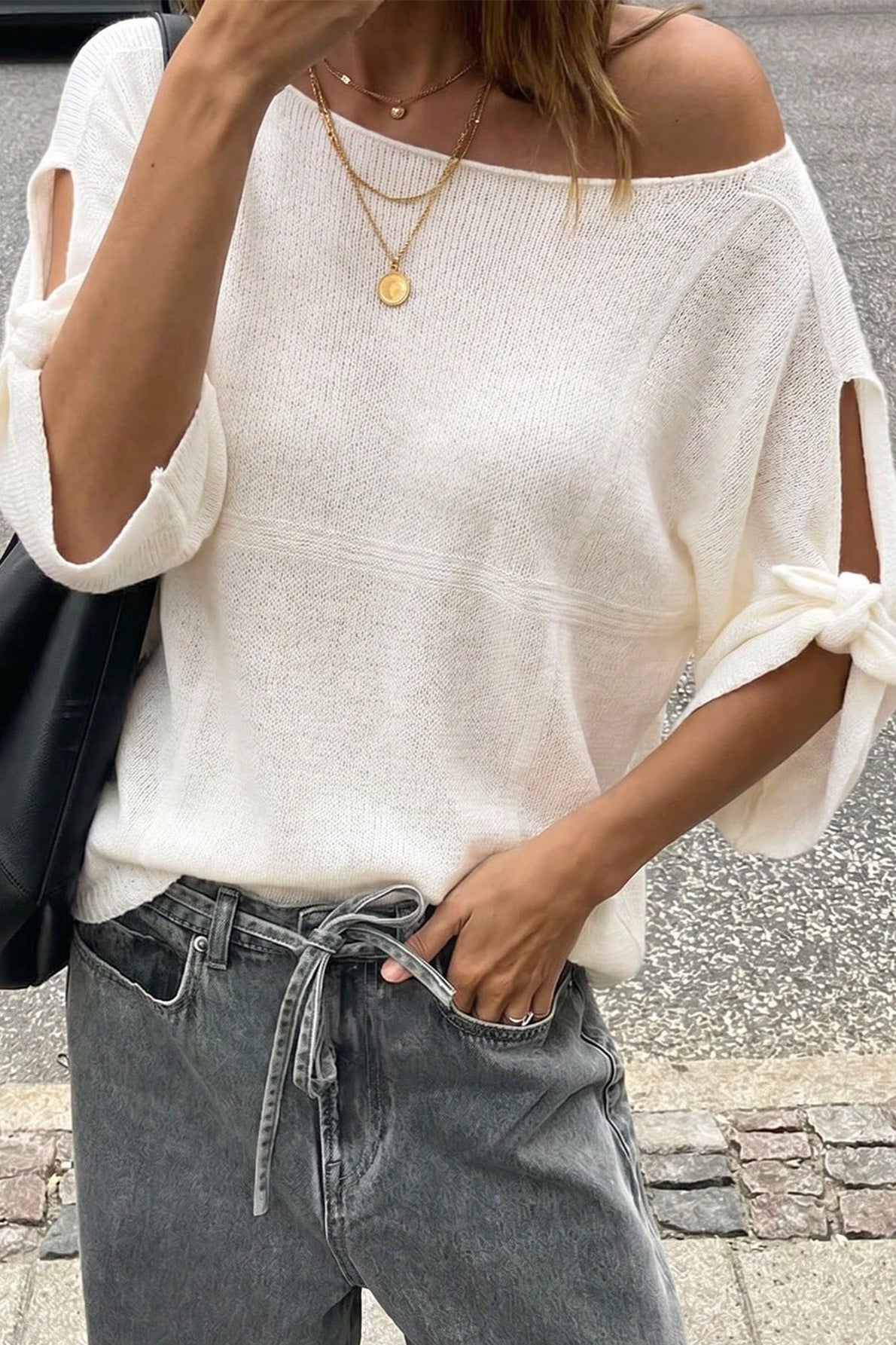 Hollow Out Knit Short Sleeve Tee
