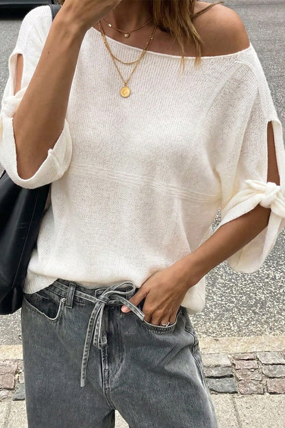 Hollow Out Knit Short Sleeve Tee