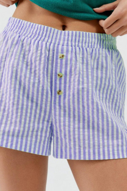 Striped Button Loose Fit Casual Shorts