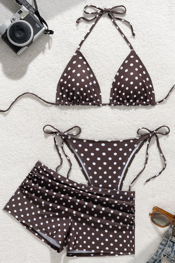 Polka Dot Boyshort Slim Fit Three Piece Swim Set