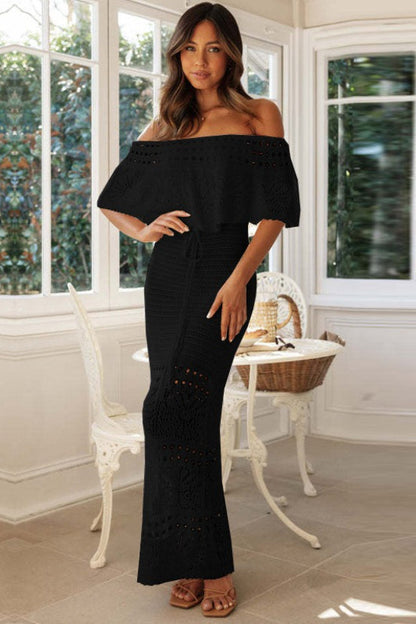 Hollow Tie Shawl Layered Vacation Dress