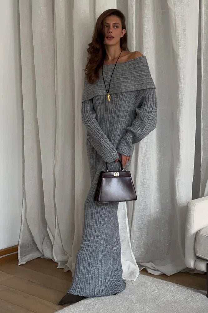 Knit Off Shoulder Long Sleeve Bodycon Sweater Dress