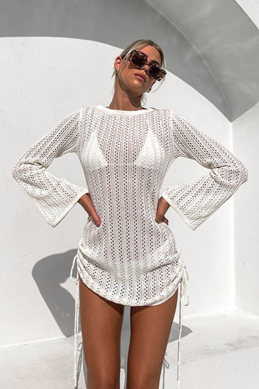 Cutout Round Neck Backless Boho Dress