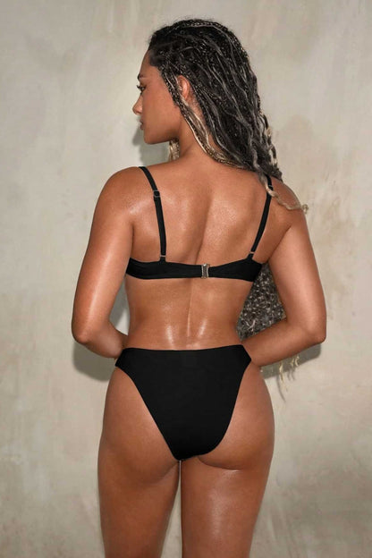 Solid Color High Waisted Metal Strap Bikini Set