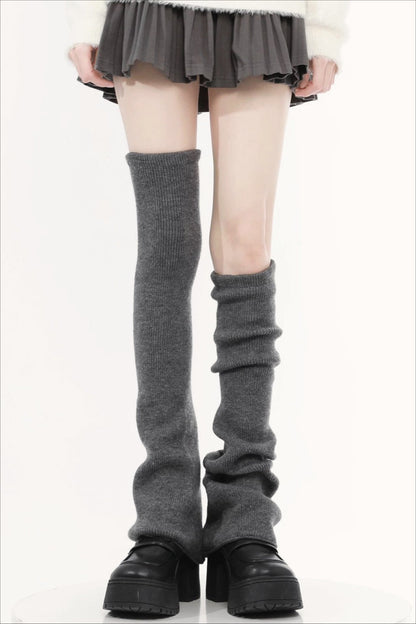 Ribbed Knit Bell Bottom Long Leg Warmers