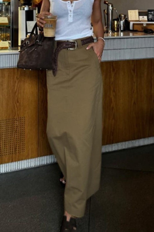 Minimalist High Waist Slit Pencil Skirt