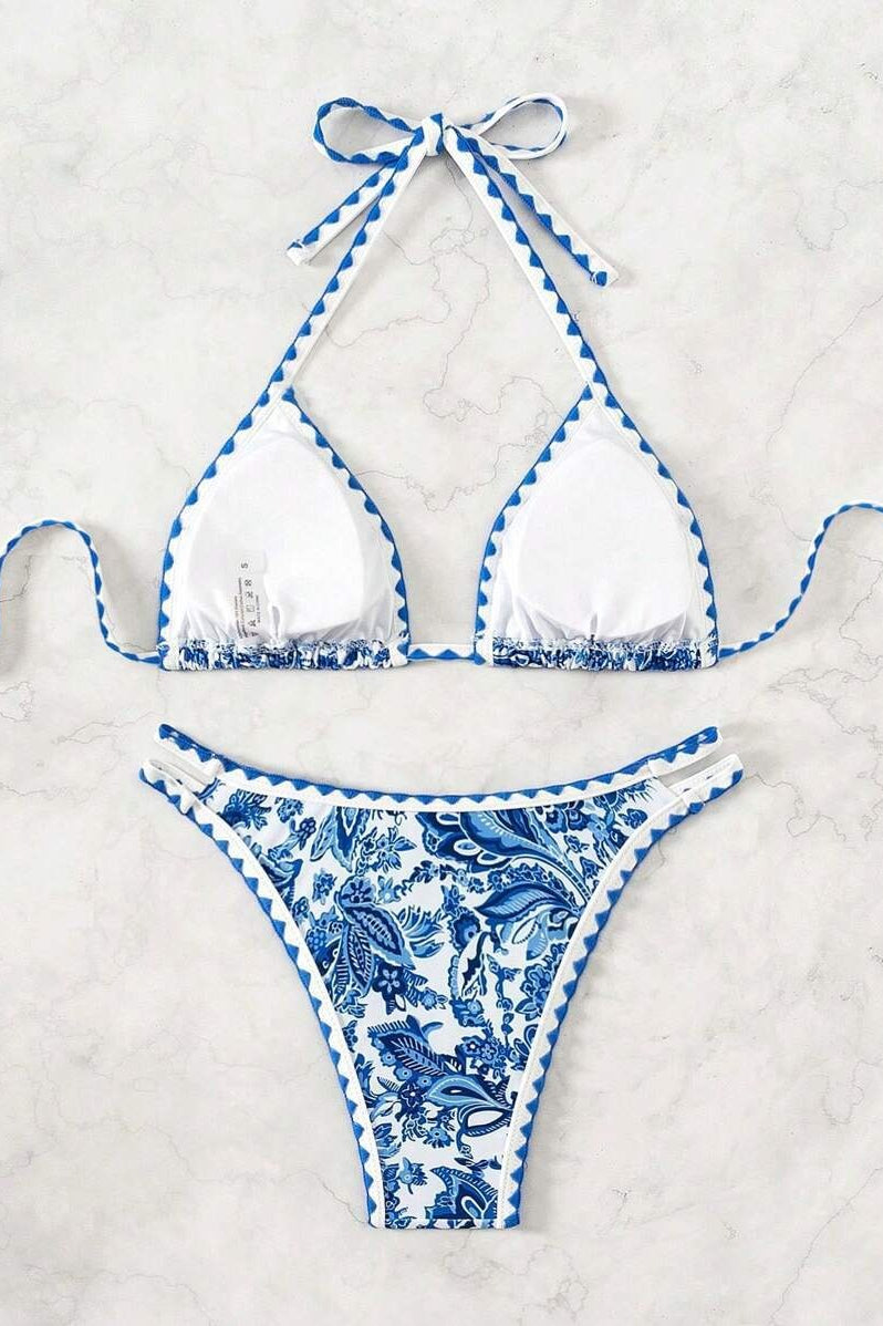 Halter Tie Back Paisley Print Bikini Set