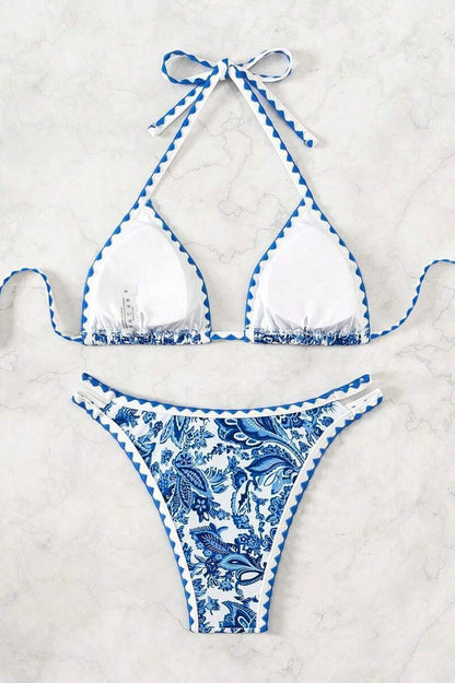 Halter Tie Back Paisley Print Bikini Set