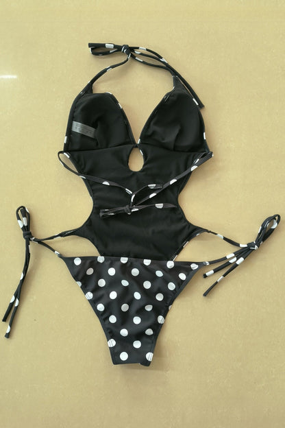 Polka Dot Halter Backless One Piece Swimwear