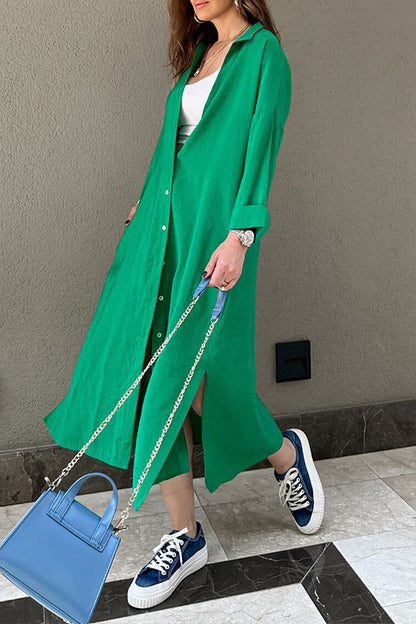 Casual Solid Buckle POLO collar Shirt Dress Dresses