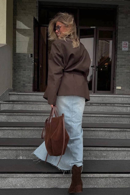 Long Sleeve Belted Waist Relaxed Blazer