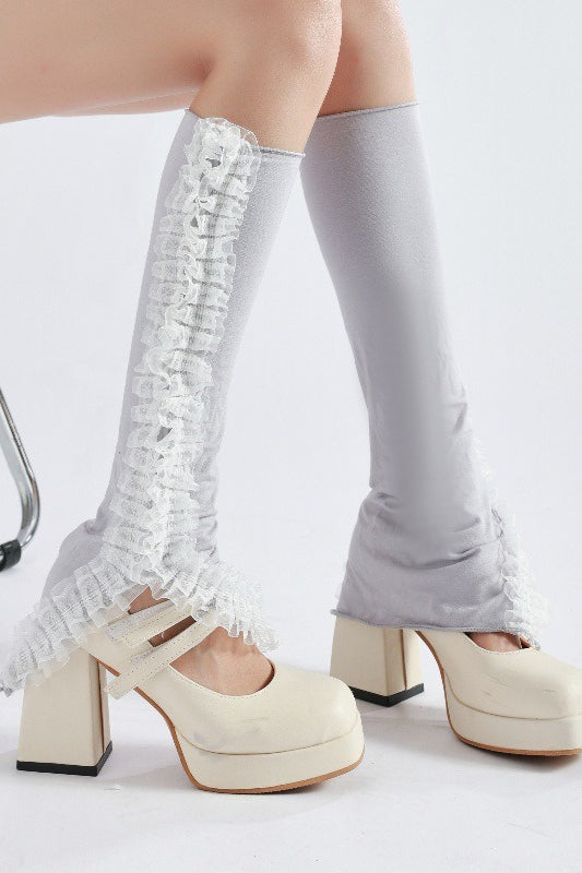 Lace Trim Slouchy Flared Leg Warmers