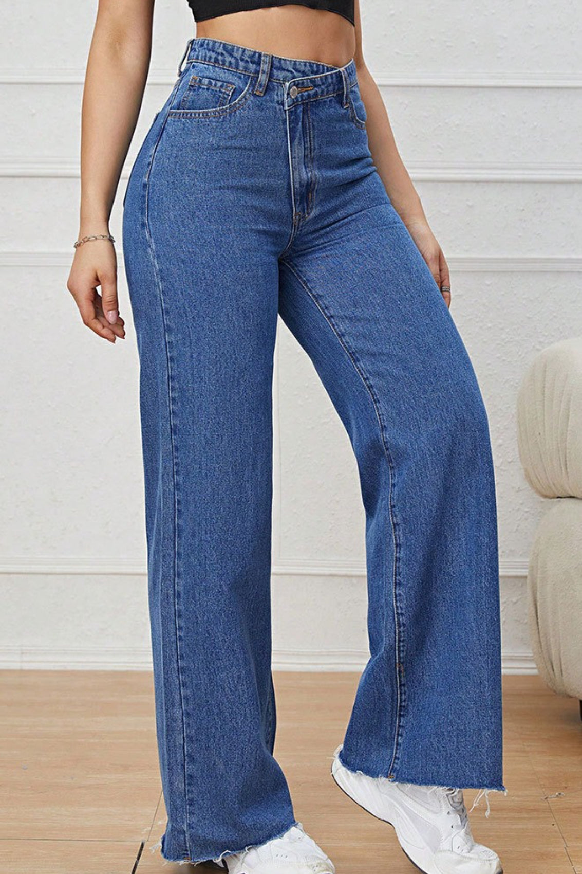 Light Washed High Waist Slim Wide Leg Jeans