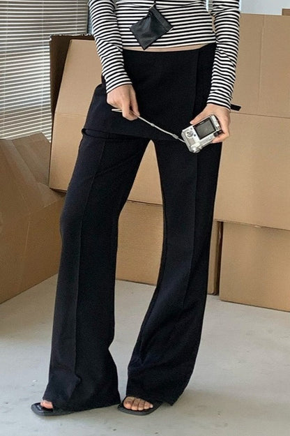 Faux Two Piece Skirt Overlay Flare Pants