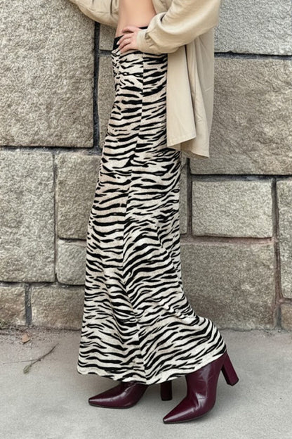 High Waist Zebra Print Office Midi Skirt