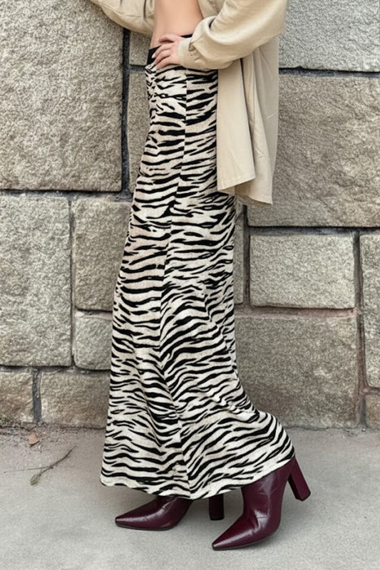 High Waist Zebra Print Office Midi Skirt