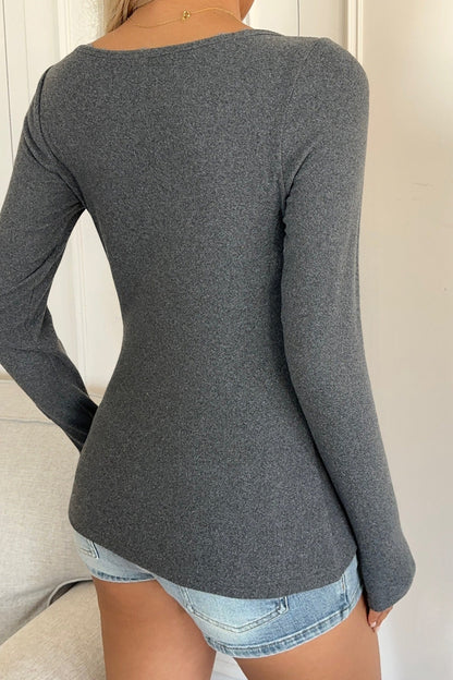 Grey Lace Trim Long Sleeve Tee