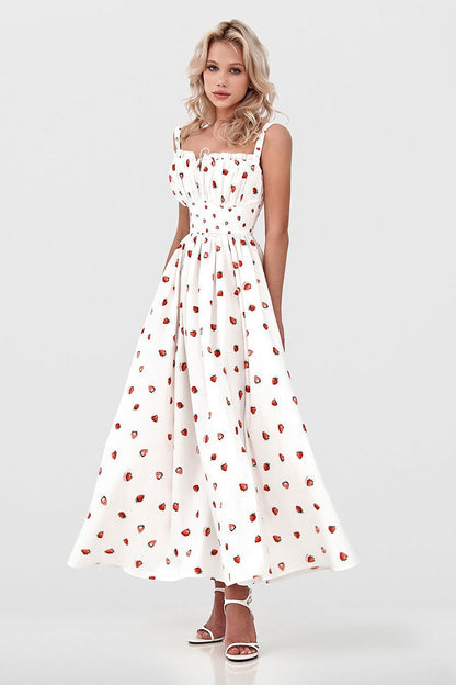 Low Neck Strap High Waist Slit Floral Dress