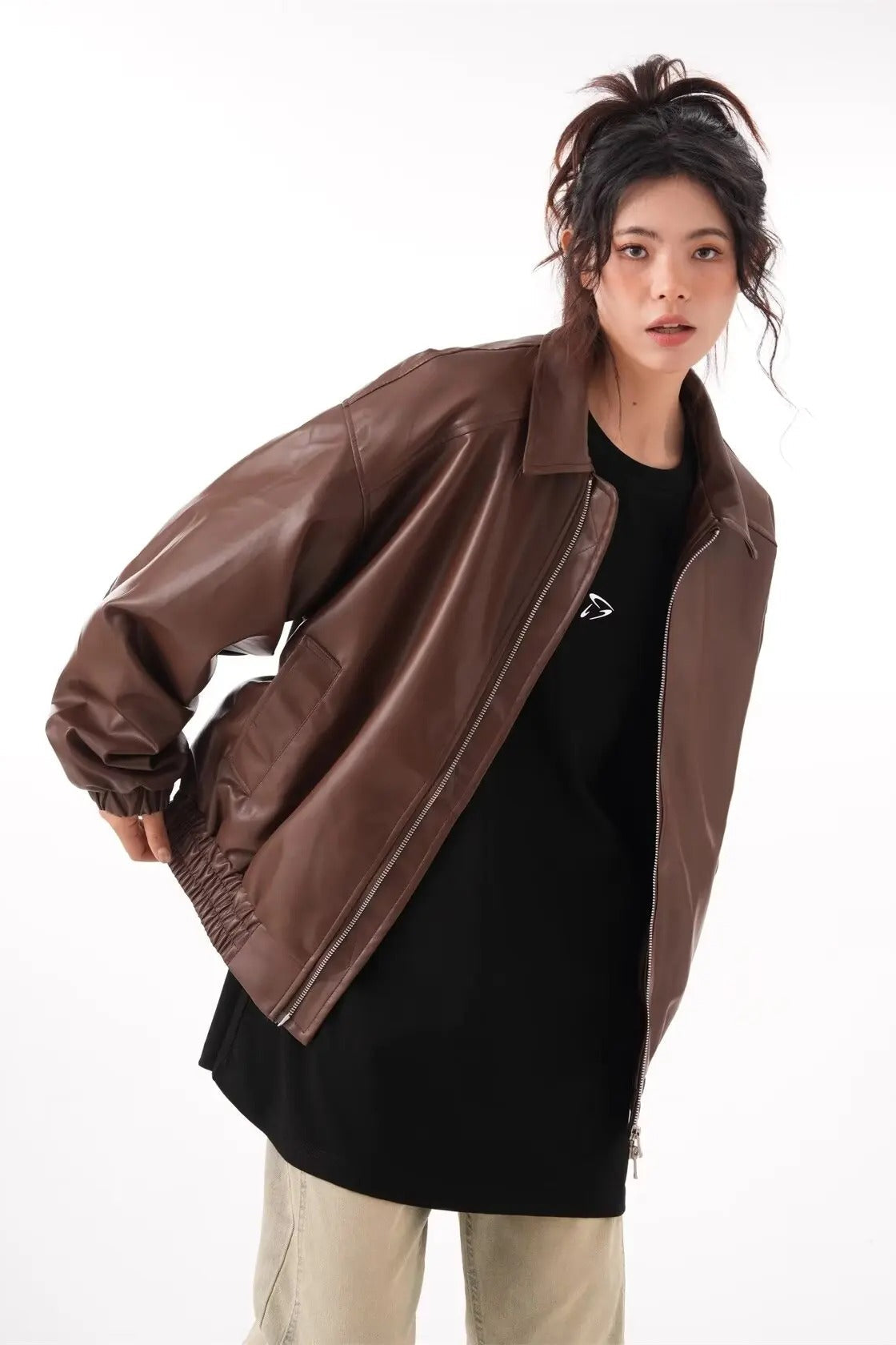 Vintage PU Leather Lapel Jacket