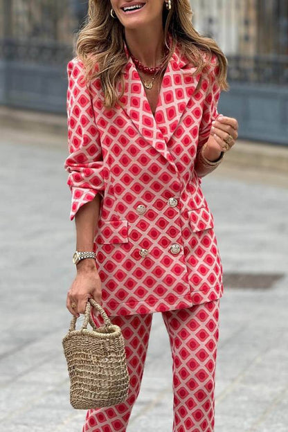 Geometric print loose-fitting suit set