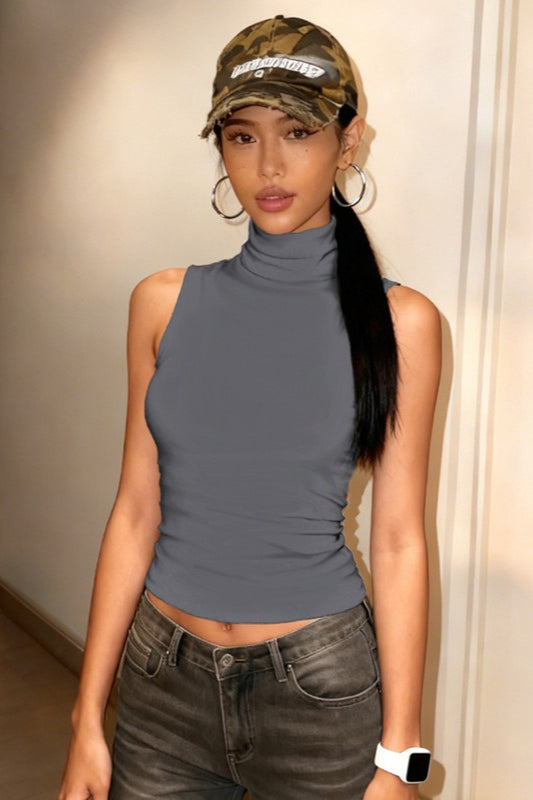 High Neck Backless Smocked Cami Top