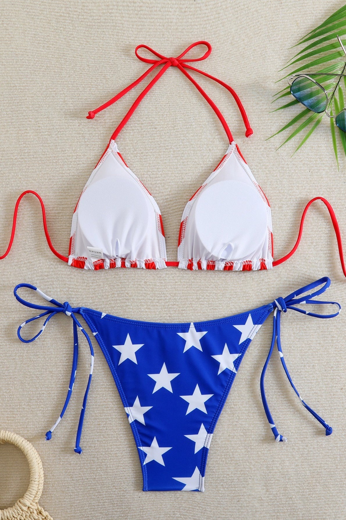 Halter Triangle Tie US Flag Bikini Set