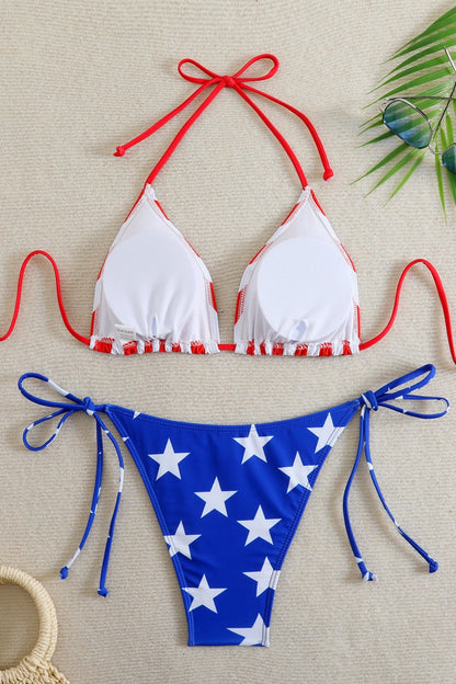 Halter Triangle Tie US Flag Bikini Set