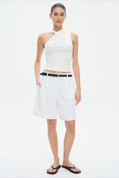 Twist Front Off Shoulder Sleeveless Solid Tank Top