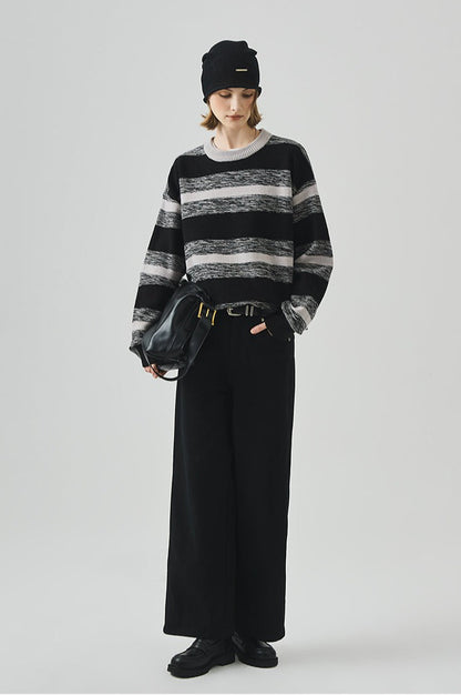 Loose Fit Round Neck Striped Sweater
