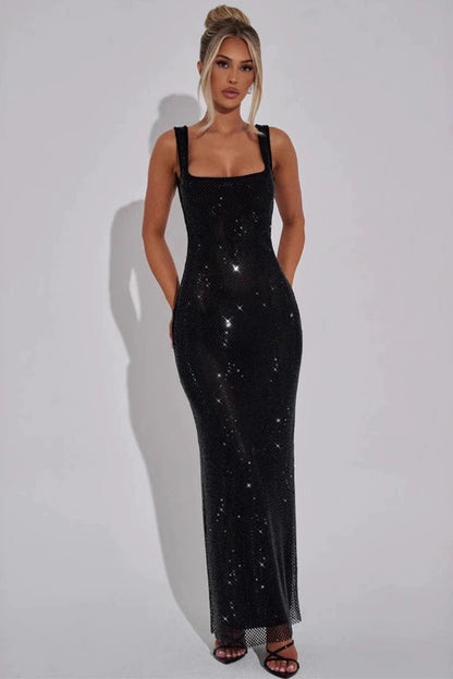 Satin Slip Sequin Evening Prom Dress