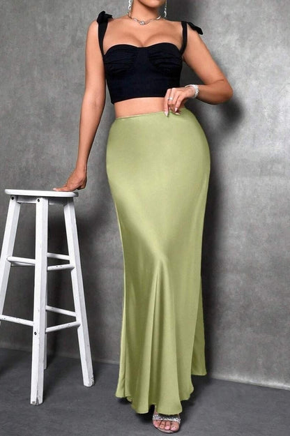Silky Solid High Waist Satin Maxi Skirt