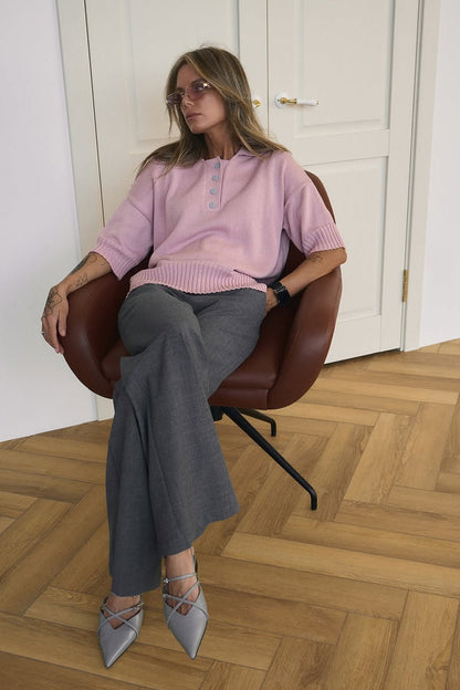 Loose Fit Buttoned Knit Polo Sweater