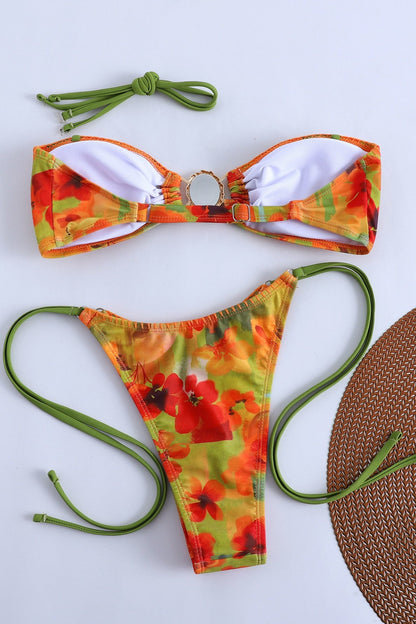 Orange Push Up Resin Bead Triangle Bikini Set