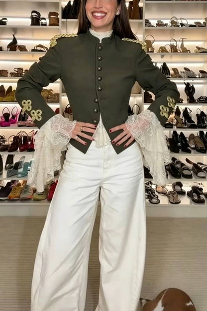 Napoleon Style Retro Rope Knot Decoration Stand Neck Long Sleeve Suit Jacket